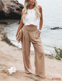 img 1 attached to Ritatte Women Cotton Linen Pants Elastic High Waist Wide Leg Palazzo Lounge Pant Casual Loose Fit Beach Trouser With Pockets