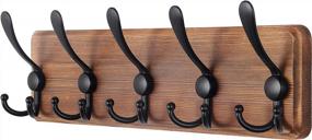 img 4 attached to SKOLOO Rustic Wall Mounted Coat Rack: 16'' Hole To Hole, Pine Real Wood Plank Wall Coat Rack With 5 Triple Hooks, Farmhouse Coat Hanger Wall Mount For Hanging Backpack Jacket Coat Hat