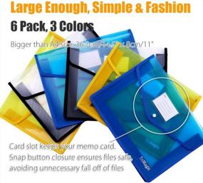 img 2 attached to [6 Pack] Plastic Folders With Closure And Pockets, TriMagic Expandable Envelope Wallet, 14.5"X11", 2.8" Expansion, Office Clear File Folder With Business Card Holder