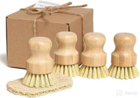 img 4 attached to 🍽️ Natural Bamboo Dish Brush Set for Kitchen - Cleans Plates, Pans, and Pots - Vegetable Scrubber Brush for Food - Sisal Bamboo Scrub Brush for Wok - Pack of 4