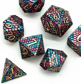 img 2 attached to Dragon Scale Metal Dice Set - Blue Purple With Golden Numbers - Ideal For Dungeons And Dragons, Role Playing Games - Polyhedral DND Dice Set