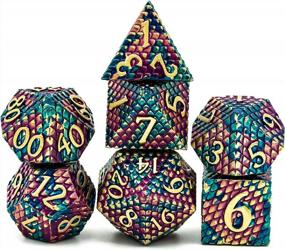 img 4 attached to Dragon Scale Metal Dice Set - Blue Purple With Golden Numbers - Ideal For Dungeons And Dragons, Role Playing Games - Polyhedral DND Dice Set