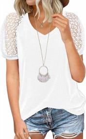 img 4 attached to Loose Casual Lace V-Neck T-Shirt With Short Sleeves For Women By MIHOLL