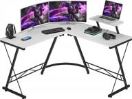 white l-shaped gaming desk with monitor stand and rounded corners, ideal for home office or gaming corner - foxemart 51'' corner computer desk logo