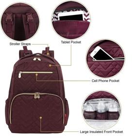 img 3 attached to Fisher Price Diaper Bag Backpack Signature Collection: Burgundy, with Cell Phone and Tablet Pockets and Stroller Clips