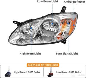 img 2 attached to 🔦 DWVO Headlights Assembly for 03-08 Corolla, 2003-2008 Headlamp Replacement Pair, Chrome Housing - Driver and Passenger Side Compatibility