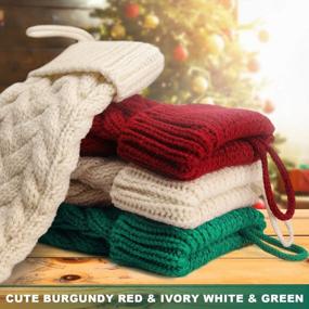 img 1 attached to Set Of 3 Large Cable Knit Christmas Stockings With Name Tags - Classic Burgundy Red, Ivory White, And Green Chunky Hand Stockings - 18 Inches