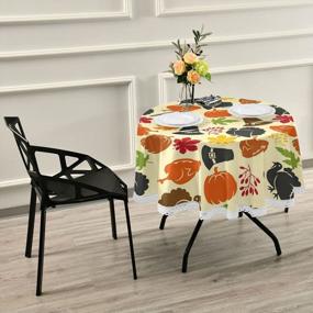 img 4 attached to Add Festive Charm To Your Table With XUWU'S Thanksgiving Turkey Pumpkin Round Tablecloth - Perfect For All Your Dining Needs!