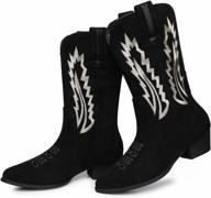 embroidered suede cowgirl boots for women - pointed toe pull on western booties with mid calf height by temofon логотип