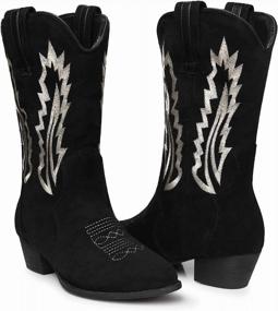 img 1 attached to Embroidered Suede Cowgirl Boots For Women - Pointed Toe Pull On Western Booties With Mid Calf Height By TEMOFON