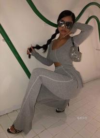 img 1 attached to 👗 XLLAIS Women's Ribbed Asymmetric Crop Top and Flare Pants Set: Stylish Tracksuit Outfits