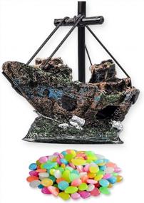 img 4 attached to Colorful Glow-In-The-Dark Sunken Pirate Ship Aquarium Decor With 100 Glow Stones - Perfect For Betta Fish, Reptile Habitats, And Fish Tanks
