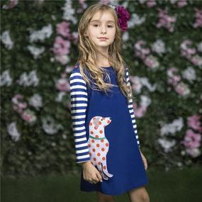 img 3 attached to Youlebao Girls Cotton Long Sleeve Casual Cartoon Appliques Striped Jersey Dresses