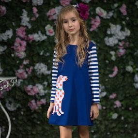 img 2 attached to Youlebao Girls Cotton Long Sleeve Casual Cartoon Appliques Striped Jersey Dresses