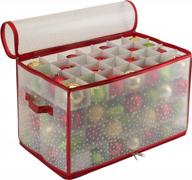 simplify ornament storage organizer container 27 jumbo, 64 or 112 count, organier holds 500 lights, durable, see through for easy viewing, 2 pack, red logo