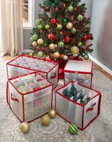 img 1 attached to Simplify Ornament Storage Organizer Container 27 Jumbo, 64 Or 112 Count, Organier Holds 500 Lights, Durable, See Through For Easy Viewing, 2 Pack, Red