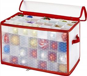 img 2 attached to Simplify Ornament Storage Organizer Container 27 Jumbo, 64 Or 112 Count, Organier Holds 500 Lights, Durable, See Through For Easy Viewing, 2 Pack, Red