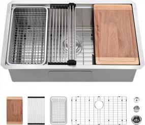 img 4 attached to VASOYO 32X19 Inch 16 Gauge 10" Deep Undermount Workstation Single Bowl Kitchen Sink With Cutting Board & Strainer - Stainless Steel