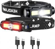 xlentgen 2-pack rechargeable led headlamp with 1000 lumens, magnetic and waterproof, 7 modes, hands-free flashlight ideal for camping, fishing, and emergencies - includes red light logo
