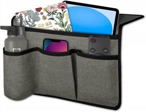 img 4 attached to Grey Bedside Storage Organizer With 4 Pockets - Perfect For Remote Control, Phone, Magazine & IPad/Tablet