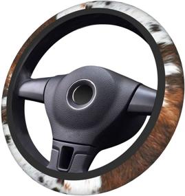 img 4 attached to Faux Cowhide Print Neoprene Steering Wheel Cover - Non-Slip, Universal 15 Inch Car Steering Wrap for Men and Women