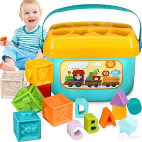 img 4 attached to 🧩 Soft Building Blocks Toddler Shape Sorter | HWONMTE Baby Toys for Girls/Boys | Ages 6-12 Months Up