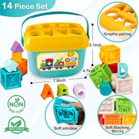 img 2 attached to 🧩 Soft Building Blocks Toddler Shape Sorter | HWONMTE Baby Toys for Girls/Boys | Ages 6-12 Months Up