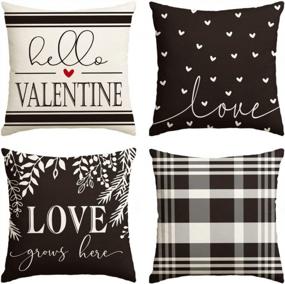 img 4 attached to Set Of 4 AVOIN Colorlife Valentine'S Day Love Throw Pillow Covers - Black And White Hello Valentine Plaid Wedding Cushion Cases For Sofa Couch Decoration, 18 X 18 Inch