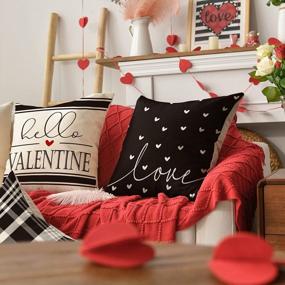 img 3 attached to Set Of 4 AVOIN Colorlife Valentine'S Day Love Throw Pillow Covers - Black And White Hello Valentine Plaid Wedding Cushion Cases For Sofa Couch Decoration, 18 X 18 Inch