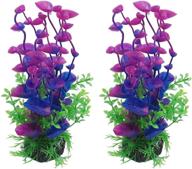🌿 8-inch tall 2-pack of cnz plastic artificial plants, aquarium decor in purple and green logo
