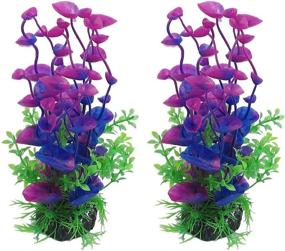 img 1 attached to 🌿 8-inch Tall 2-Pack of CNZ Plastic Artificial Plants, Aquarium Decor in Purple and Green