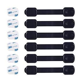 img 4 attached to CUTESAFETY Child Proof Safety Locks - Baby Proofing Cabinet Lock With 6 Extra 3M Adhesives - Adjustable Strap Latches To Cabinets,Drawers,Cupboard,Oven,Fridge,Closet Seat,Door,Window (Black, 6)