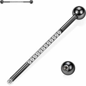 img 3 attached to Industrial Piercing Jewelry With CZ/Pyramid/Cross Surface For Women/Men - 14G Industrial Barbell Surgical Steel (1 1/2 Inch 38Mm) By GAGABODY