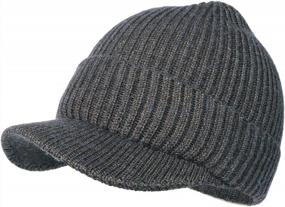 img 4 attached to 🧢 X-Large Oversize Knit Beanie Cap with Brim: Ideal Visor Stocking Hat for Big Heads, Winter Cuff Skull Caps, Stretchy Watch Hat