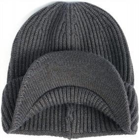 img 1 attached to 🧢 X-Large Oversize Knit Beanie Cap with Brim: Ideal Visor Stocking Hat for Big Heads, Winter Cuff Skull Caps, Stretchy Watch Hat