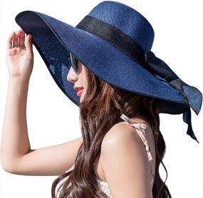 img 4 attached to 🌞 Women's Foldable Wide Brim Sun Protection Straw Hat, Summer UV Protection Beach Cap - Floppy Hat