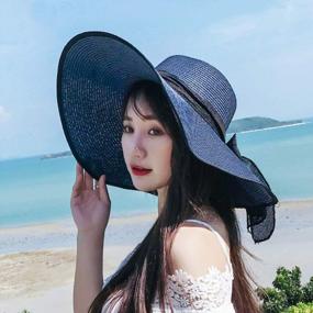 img 1 attached to 🌞 Women's Foldable Wide Brim Sun Protection Straw Hat, Summer UV Protection Beach Cap - Floppy Hat