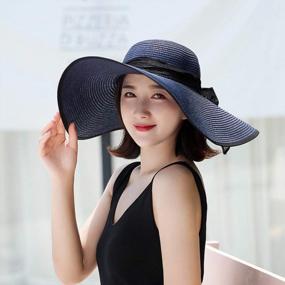 img 3 attached to 🌞 Women's Foldable Wide Brim Sun Protection Straw Hat, Summer UV Protection Beach Cap - Floppy Hat