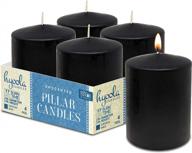 set of 4 european-made 2x3 inch unscented pillar candles in black for stylish home decor logo