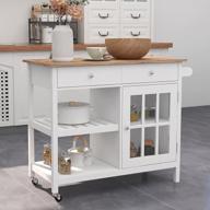 choochoo rolling kitchen island: portable, drawer & glass cabinet, wine shelf, towel rack, white логотип