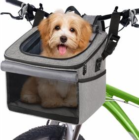 img 4 attached to Складная корзина для велосипеда для собак 15 фунтов Мягкий велосипедный рюкзак для домашних животных со светоотражающей лентой для маленьких средних собак / кошек
