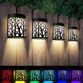 img 4 attached to 4 Pack DenicMic Solar Wall Lights Outdoor Waterproof Fence Sconce LED Decorative Lamps For Patio Front Door Yard Deck Stair Warm White/Color Changing.
