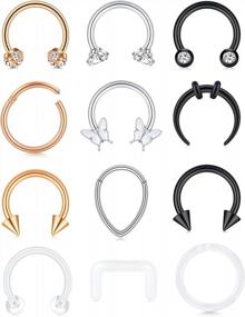 img 4 attached to 16G Stainless Steel Septum Ring Jewelry For Men & Women - 8Mm, 10Mm Silver/Black/Rose Gold Horseshoe Captive Bead Rings