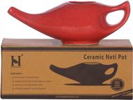 healthgoodsin premium handcrafted durable ceramic neti pot, nasal cleansing, dishwasher safe 225 ml. - crackle pattern red logo
