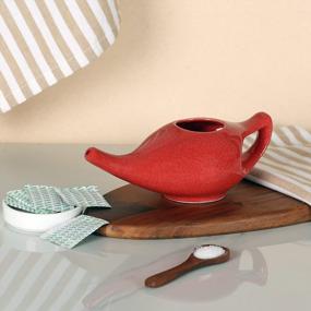 img 2 attached to HealthGoodsIn Premium Handcrafted Durable Ceramic Neti Pot, Nasal Cleansing, Dishwasher Safe 225 Ml. - Crackle Pattern Red