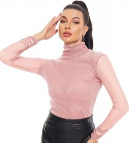 img 4 attached to 👚 Stylish and Sexy: Anbenser Women's Turtleneck Top - Long Sleeve Slim Fit, Mesh Sheer See Through Casual Blouse