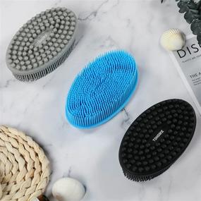 img 1 attached to Set Of 3 Soft Silicone Body Scrubber Loofahs - Exfoliating Shower Brushes For Sensitive Skin Types - Ideal For Kids, Women, And Men - Black, Gray, And Blue