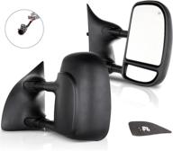 eccpp tow mirrors replacement for ford f250 f350 (99-07) - power heated, telescopic, black - driver & passenger side mirror set logo