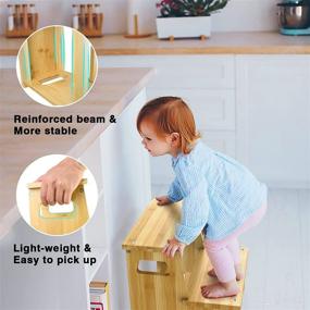 img 1 attached to BAMGROW Kids Step Stools: Bamboo Wood Toddler Stepping Stool for Bathroom, Kitchen, Potty Training, and More