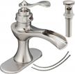 bathfinesse brushed nickel waterfall bathroom faucet - single handle single hole deck mount commercial sink faucet with matching pop up drain assembly, lead-free and includes supply lines logo